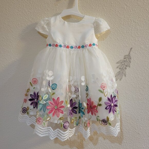 EUC Blueberi Boulevard Baby Girls Short Sleeve Cap Sleeve Flowers Dress 6-9Month